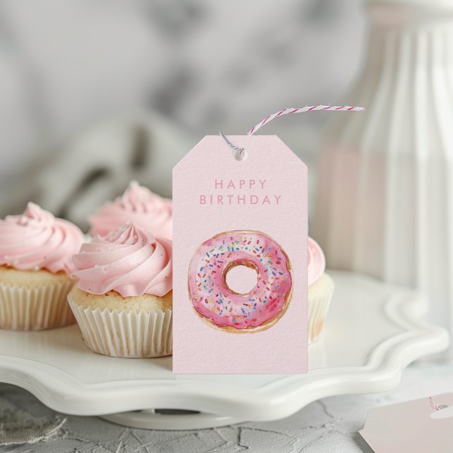 Sweet Time Pastel Rosa Donut Birthday Presentetikett (Skapare uppladdad)