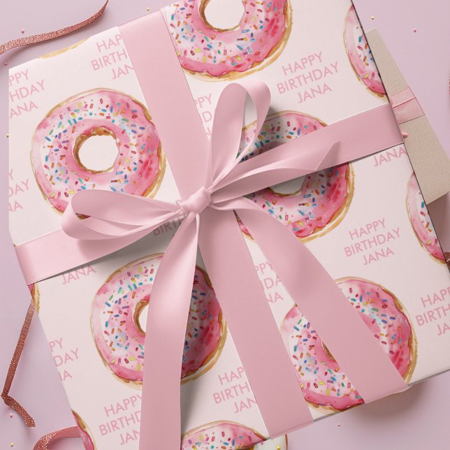 Sweet Time Pastel Rosa Donut Birthday Presentpapper (Skapare uppladdad)