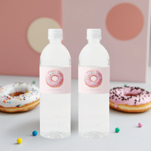 Sweet Time Pastel Rosa Donut Birthday Vattenflaskor Etikett