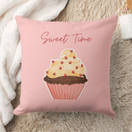 Sweet Time Valentine Cupcake Pink Throw Pillow Kudde