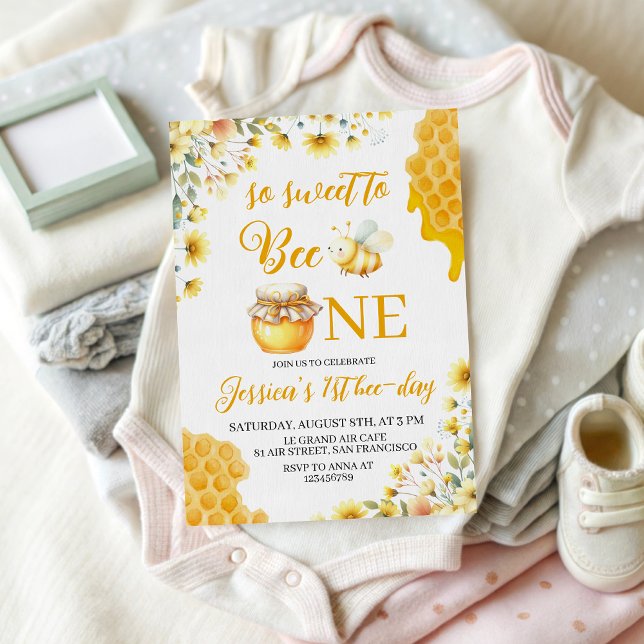 Sweet to Bee One First Birthday Invite Inbjudningar (Skapare uppladdad)