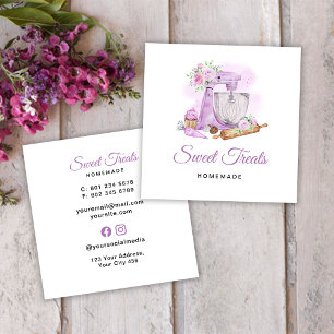 Sweet Treats Bakery Lila Fyrkantigt Visitkort