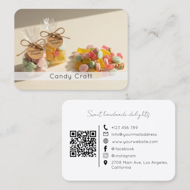 Sweet Treats Branding with QR Code Candy Visitkort (Fram/baksida)