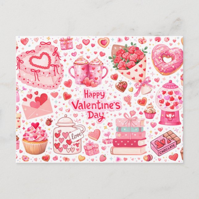 Sweet Treats & Hearts All-Over Love Postcard Vykort (Framsida)