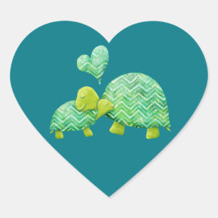 Sweet Turtle Hugs Mamma och Baby Hjärtformat Klistermärke