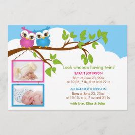 Sweet Twillingars Uggla Girl Boy Photo Birth Meddelande