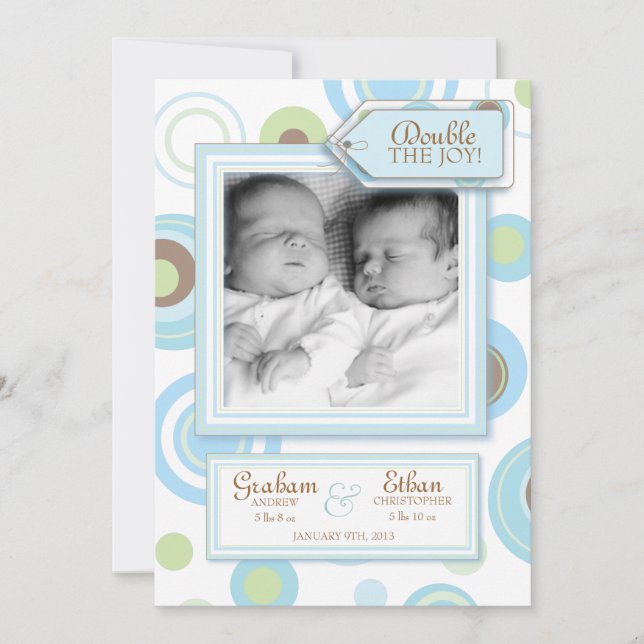 Sweet Twin Boys Argyle Photo Birth Meddelanden (Framsida)