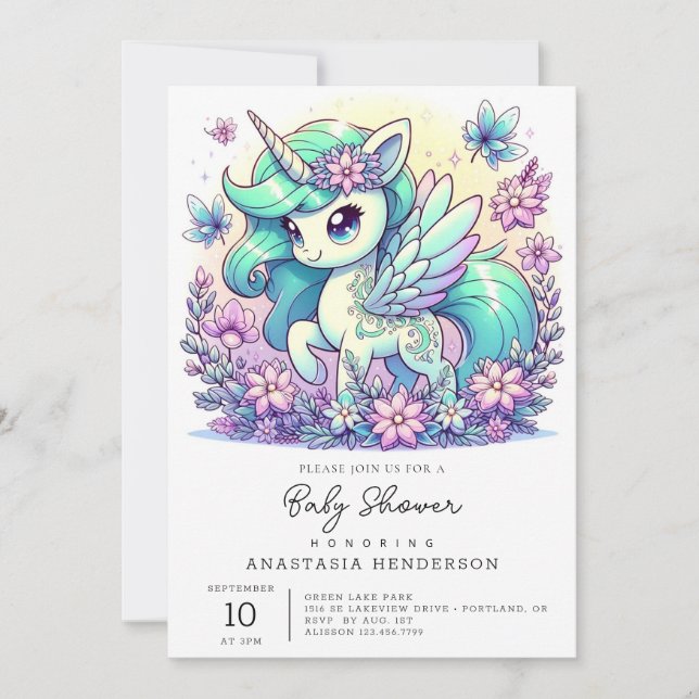 Sweet Unicorn Baby Shower Inbjudningar (Framsida)