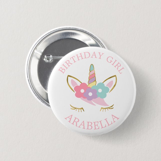 Sweet Unicorn "Birthday Girl" Personlig Knapp (Framsida & baksida)