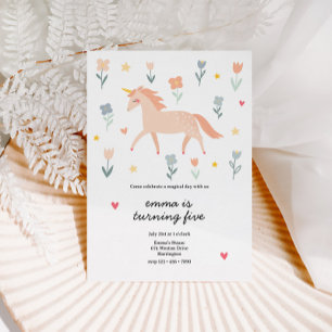 Sweet Unicorn Blommigt Birthday Inbjudningar