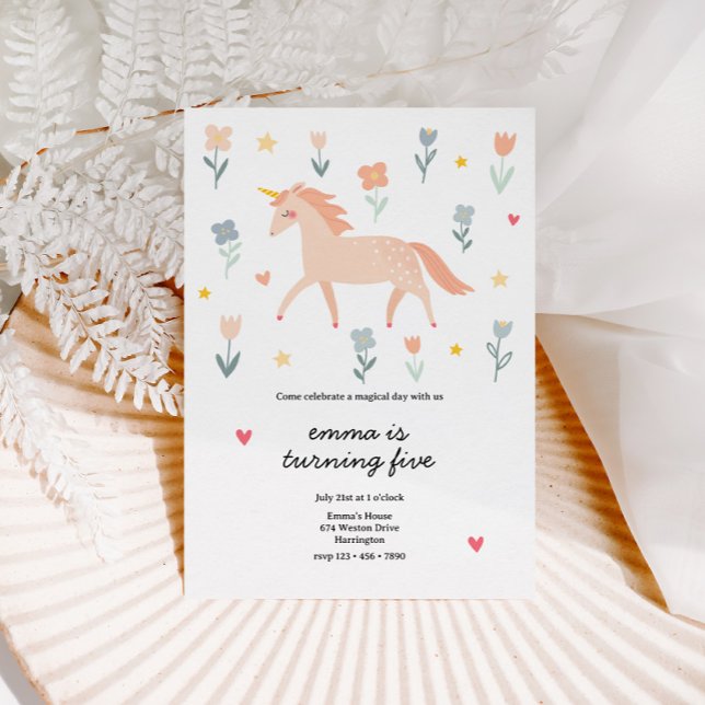 Sweet Unicorn Blommigt Birthday Inbjudningar (Skapare uppladdad)