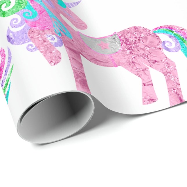 Sweet Unicorn Sparkly Glitter Rosa  Presentpapper (Rullad Hörn)