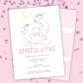 Sweet Unicorn Watercolor Rosa Barns födelsedag Inbjudningar