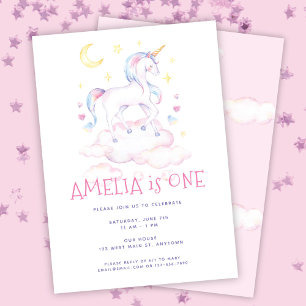 Sweet Unicorn Watercolor Rosa Barns födelsedag Inbjudningar