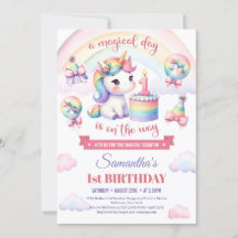 Sweet Unicorn Watercolor Rosa Girl 1 Birthday