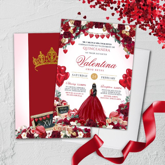 Sweet Valentine Day Röd ros Blommigt Quinceanera Inbjudningar (Skapare uppladdad)