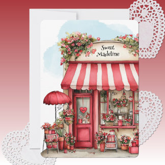 Sweet Valentine Flower Shop Personalized Flat Julkort