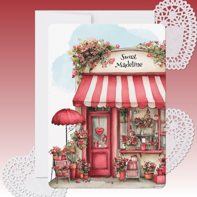 Sweet Valentine Flower Shop Personalized Flat Julkort (Skapare uppladdad)