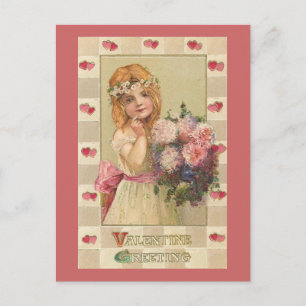 Sweet Valentine Girls med Blommigt Bouquets (2) Helg Vykort