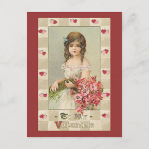 Sweet Valentine Girls med Blommigt Bouquets Helg Vykort
