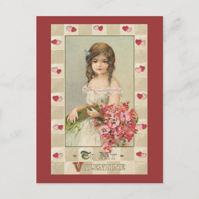Sweet Valentine Girls med Blommigt Bouquets Helg Vykort (Framsida)