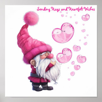 Sweet Valentine Gnome med Flytande hjärtbubblor Poster