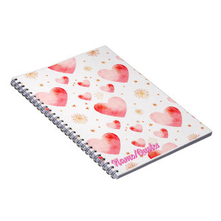 Sweet Valentine Heart Pattern with Golden Glitter Anteckningsbok