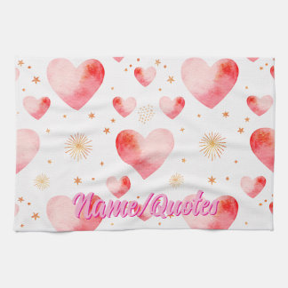 Sweet Valentine Heart Pattern with Golden Glitter Kökshandduk