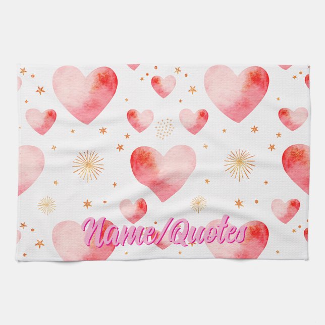 Sweet Valentine Heart Pattern with Golden Glitter Kökshandduk (Horisontell)