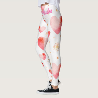 Sweet Valentine Heart Pattern with Golden Glitter Leggings