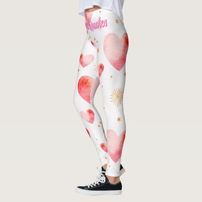 Sweet Valentine Heart Pattern with Golden Glitter Leggings (Vänster)