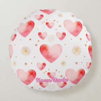 Sweet Valentine Heart Pattern with Golden Glitter Rund Kudde