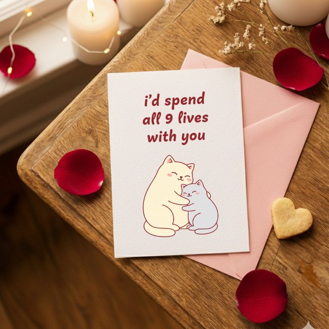 Sweet Valentine Nine Lives Cats Love Greeting Card Julkort (Skapare uppladdad)