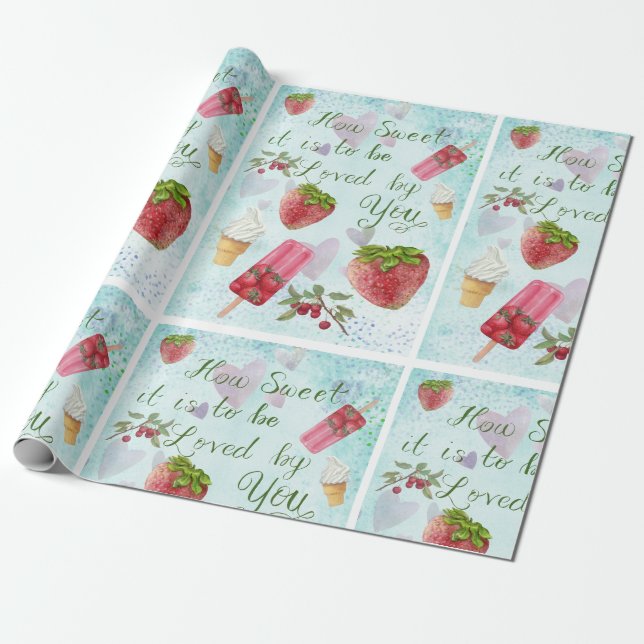 Sweet Valentine Quote Strawberry Ice Cream Presentpapper (Utrullad)