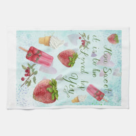Sweet Valentine Quote Strawberry och Ice Cream Kökshandduk