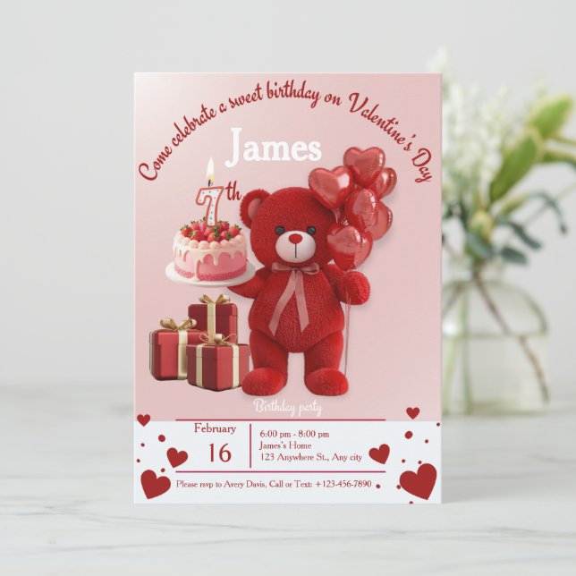 Sweet Valentine’s Birthday Invite – 7th Birthday Tack Kort (Stående Fram)