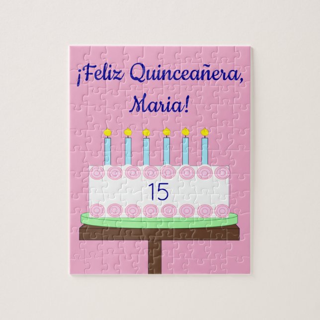 Sweet, Vanilla Quinceañera Cake- Spanish: Pink Pussel (Vertikal)