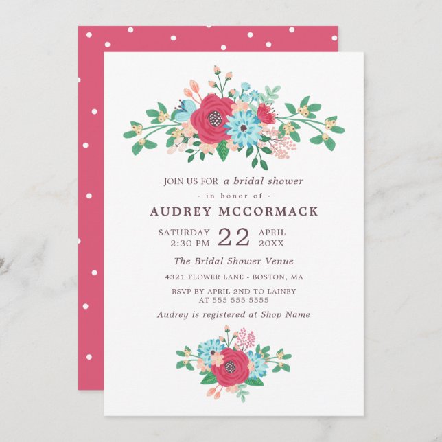 Sweet Vår blommor - Blommigt Möhippa Inbjudningar (Fram/baksida)