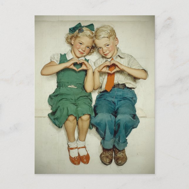 Sweet Vintage Childhood Hearts Vykort (Framsida)