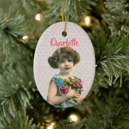 Sweet Vintage Girl with Flowers Personlig Julgransprydnad Keramik