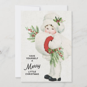 Sweet Vintage jul Girl with Greenery Julkort