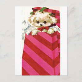 Sweet Vintage jul Puppy Bichon Lhasa Malta Helg Vykort
