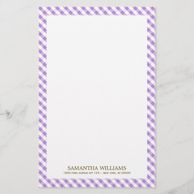 Sweet Violet Gingham Mönster Brevpapper (Framsida)