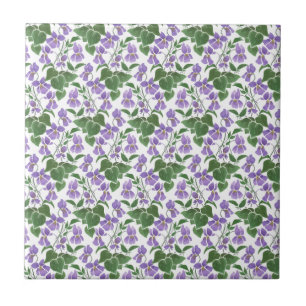 Sweet Violets Mauve on White Blommigt Ceramic Tile Kakelplatta