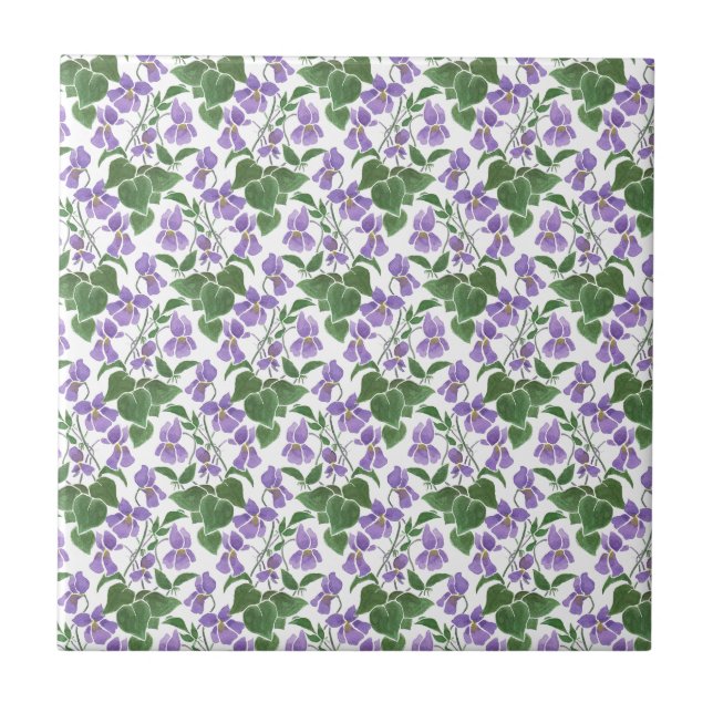 Sweet Violets Mauve on White Blommigt Ceramic Tile Kakelplatta (Framsidan)