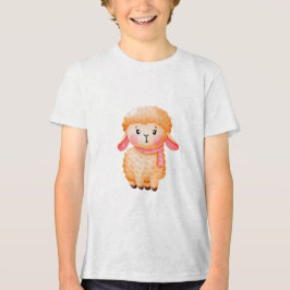 Sweet Watercolor Baby Lamb with Pink Heart Scarf T Shirt