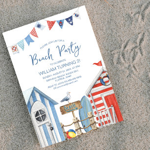 Sweet Watercolor Beach Party Birthday Inbjudningar