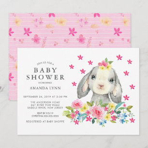 Sweet Watercolor Blommigt Bunny Flicka Shower Inbjudningar