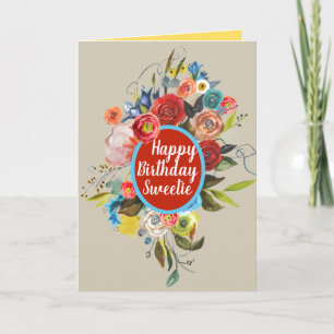 Sweet Watercolor Bouquet Birthday Kort