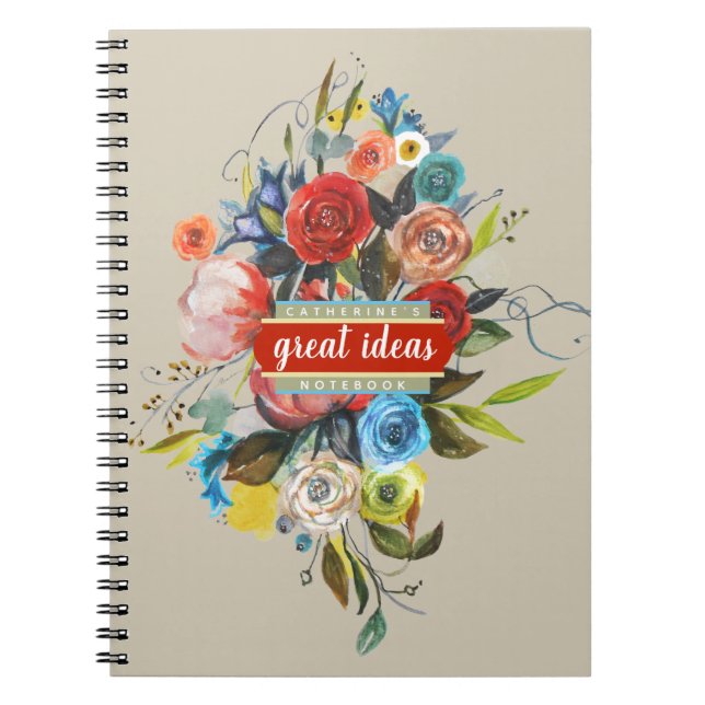 Sweet Watercolor Bouquet Personlig Notebook Anteckningsbok (Framsidan)